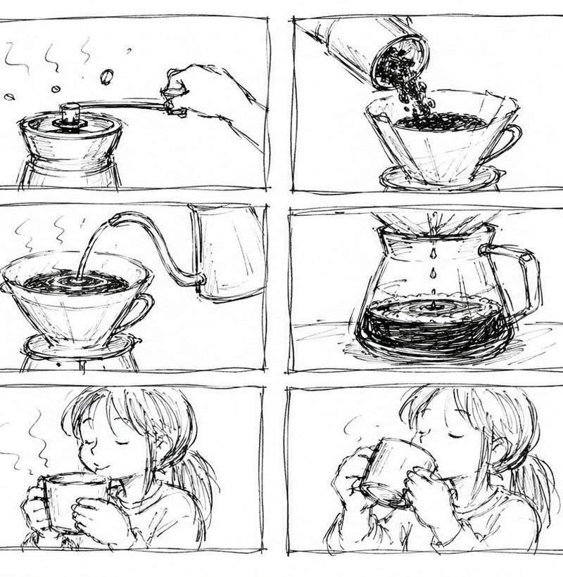 咖啡故事板铅笔草图