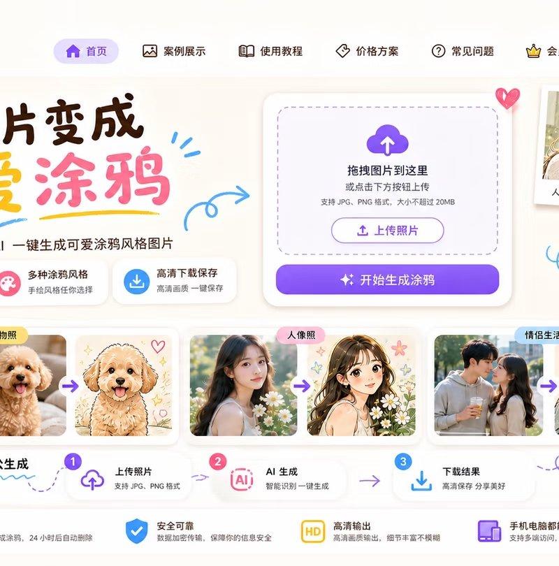 可爱 AI 涂鸦生成器落地页