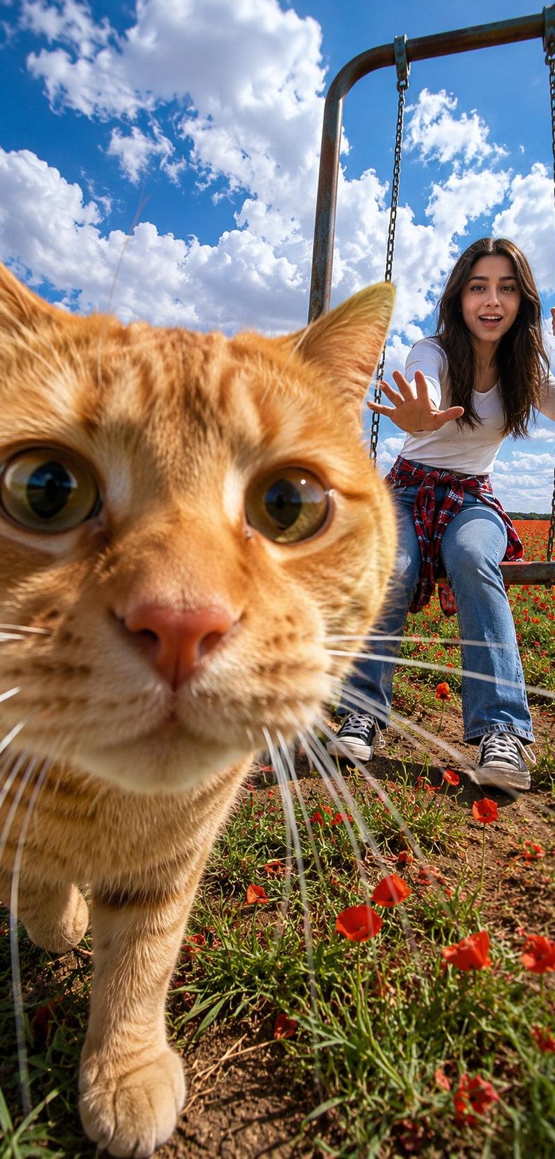 花海中的“猫咪乱入”摄影