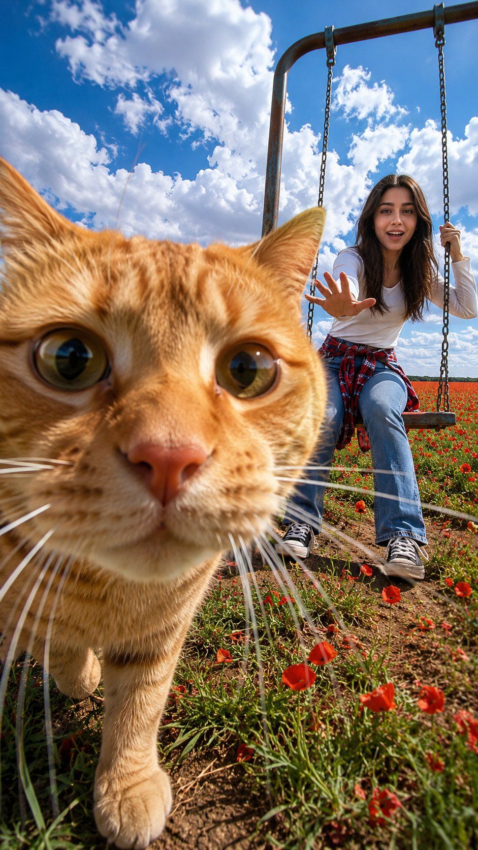 Photobombing Cat Flower Field