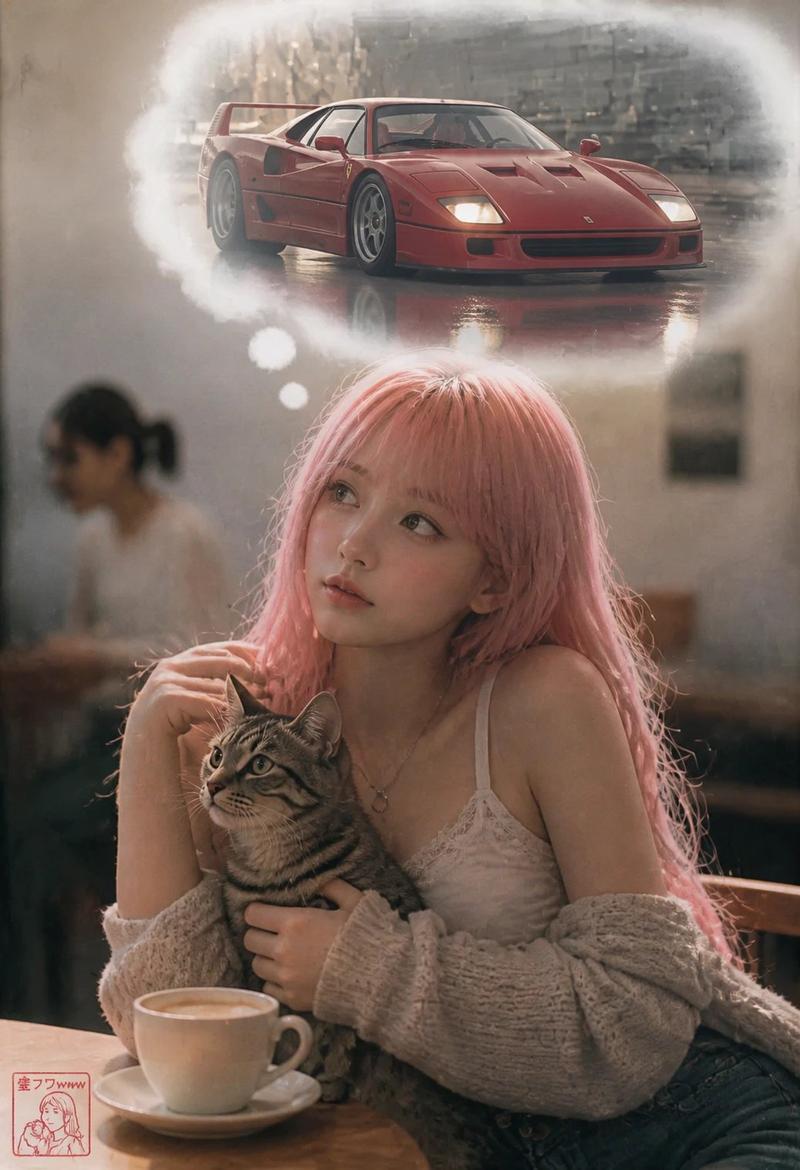 粉发少女的咖啡馆白日梦肖像