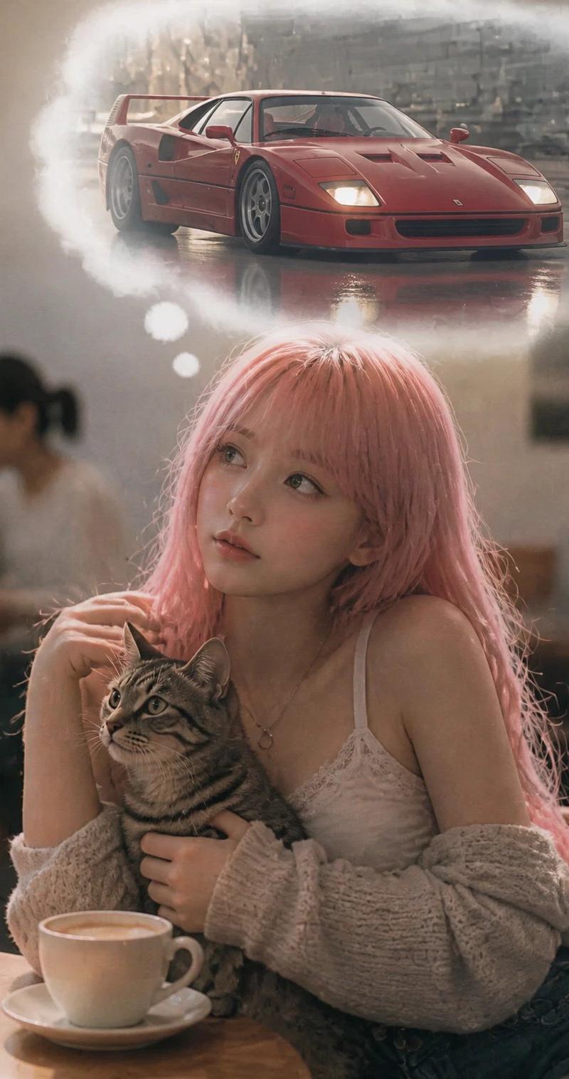 粉发少女的咖啡馆白日梦肖像
