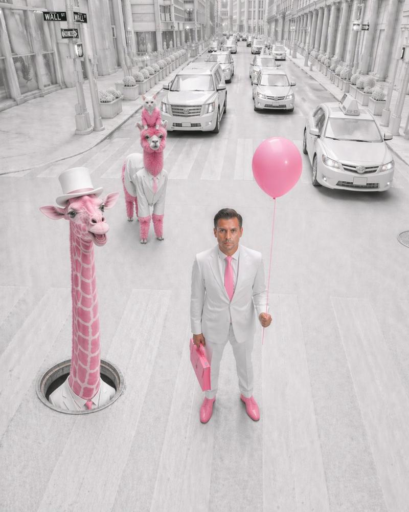粉色超现实华尔街时尚场景