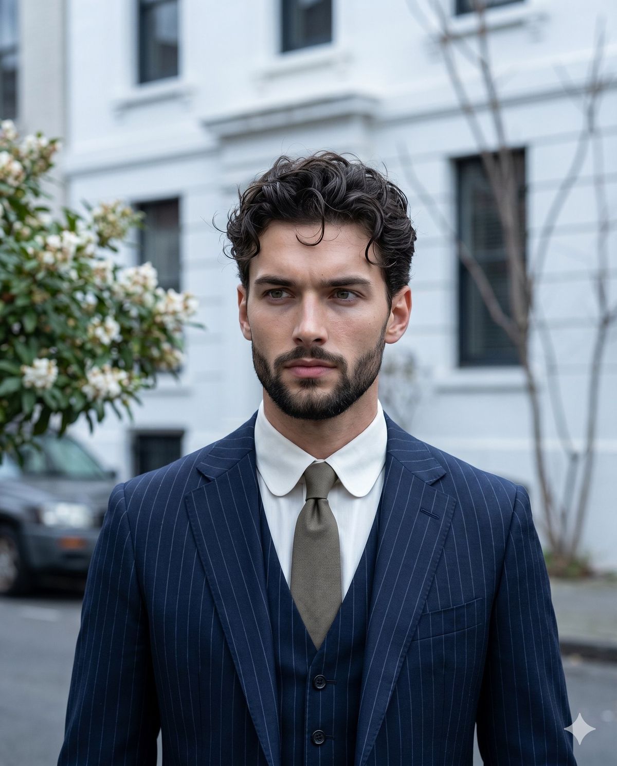 Sophisticated Urban Pinstripe Suit Portrait