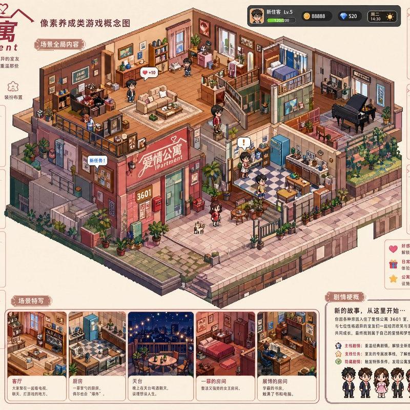 像素风游戏概念提示词