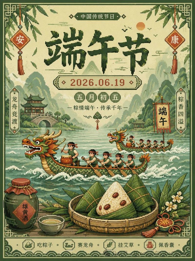 像素风端午节海报