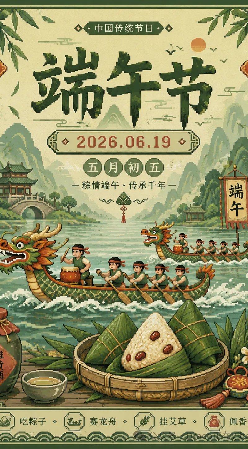 像素风端午节海报