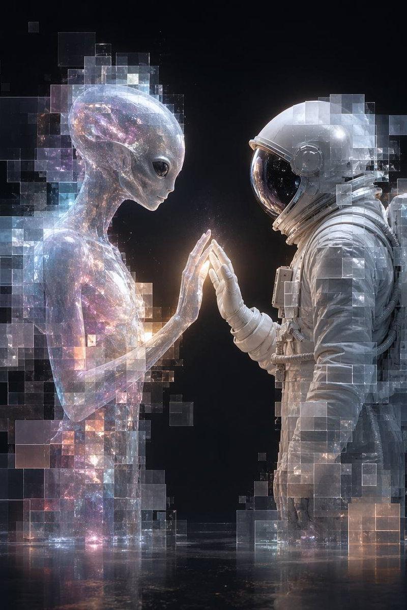 像素玻璃外星人与宇航员的邂逅
