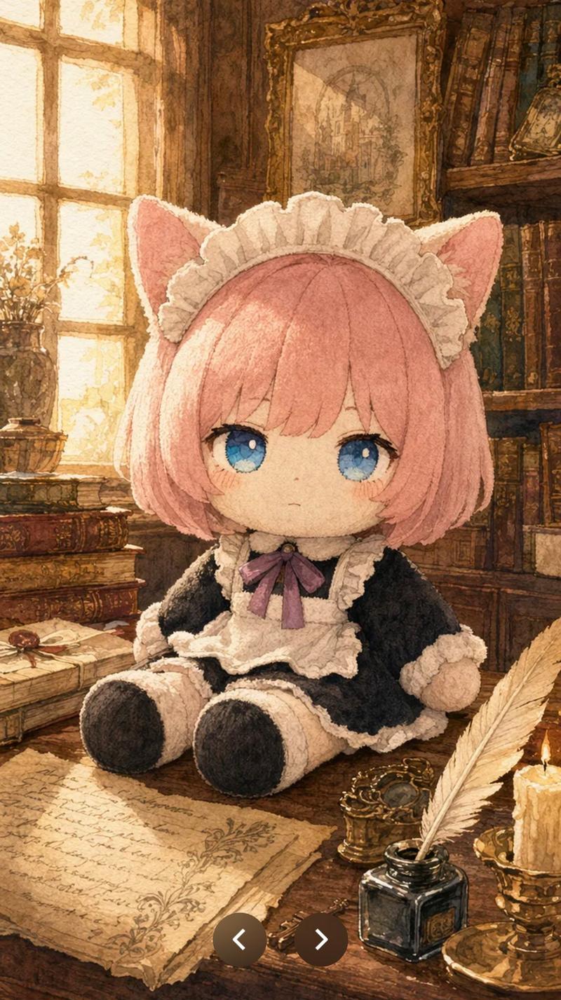 古董图书馆里的毛绒猫娘女仆玩偶