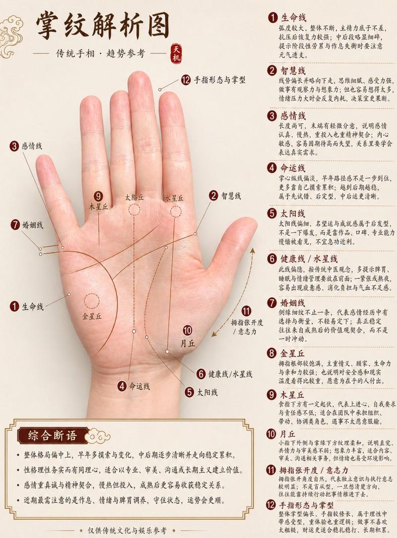 专业中文手相分析图