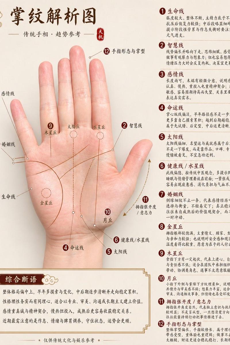 专业中文手相分析图