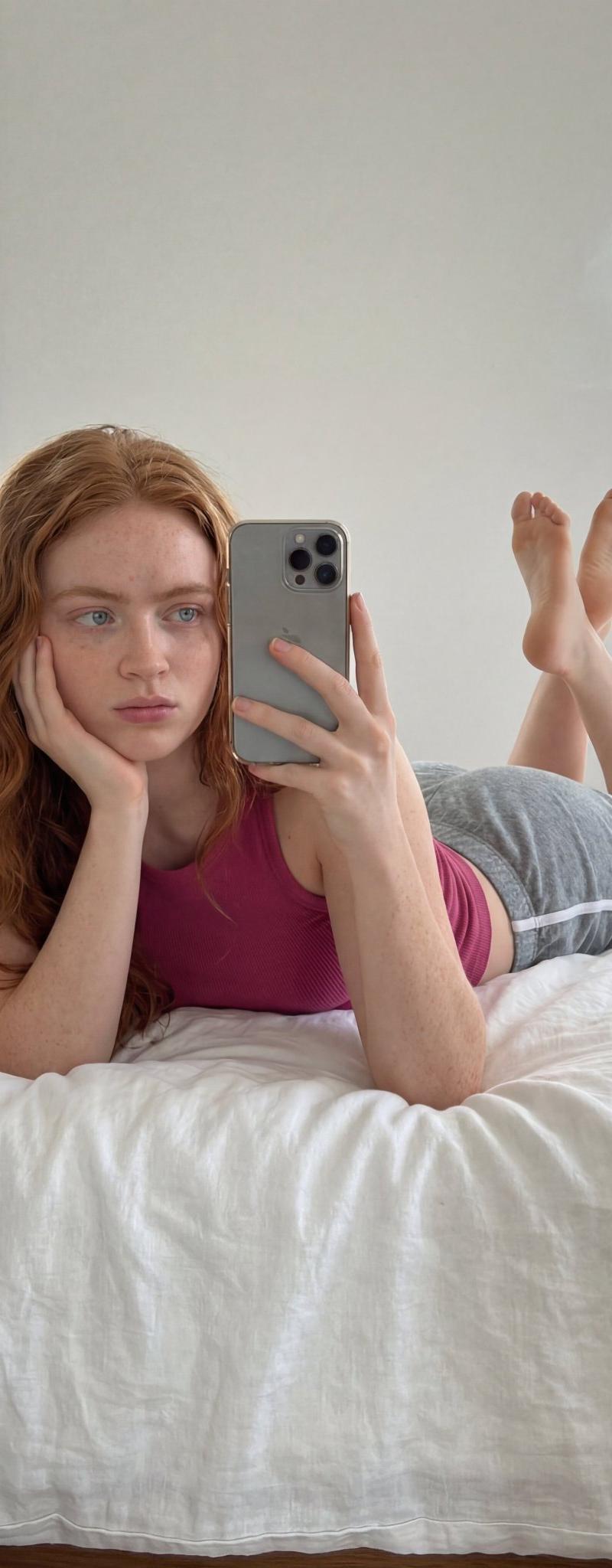 Prone Bedroom Mirror Selfie