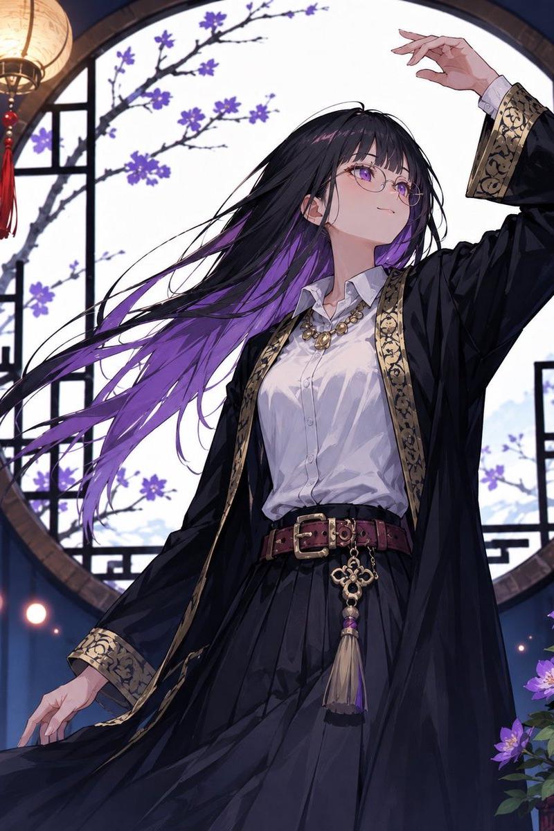 神秘的紫发动漫女性