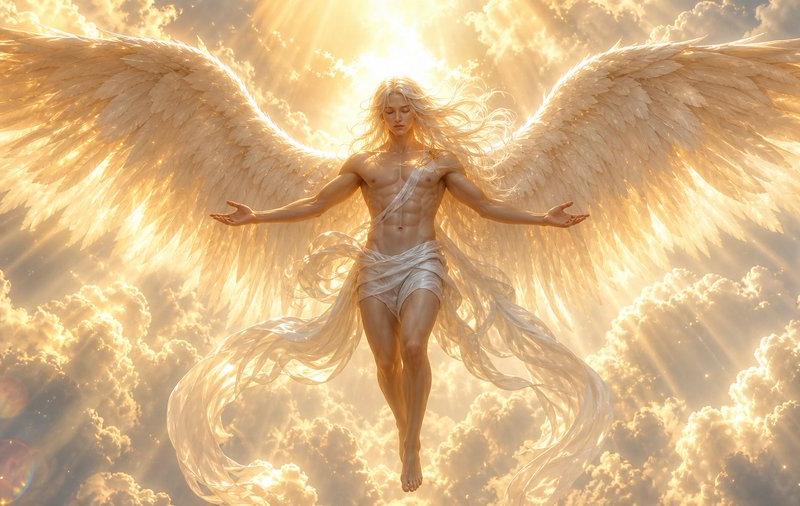 Radiant Angel in Golden Clouds
