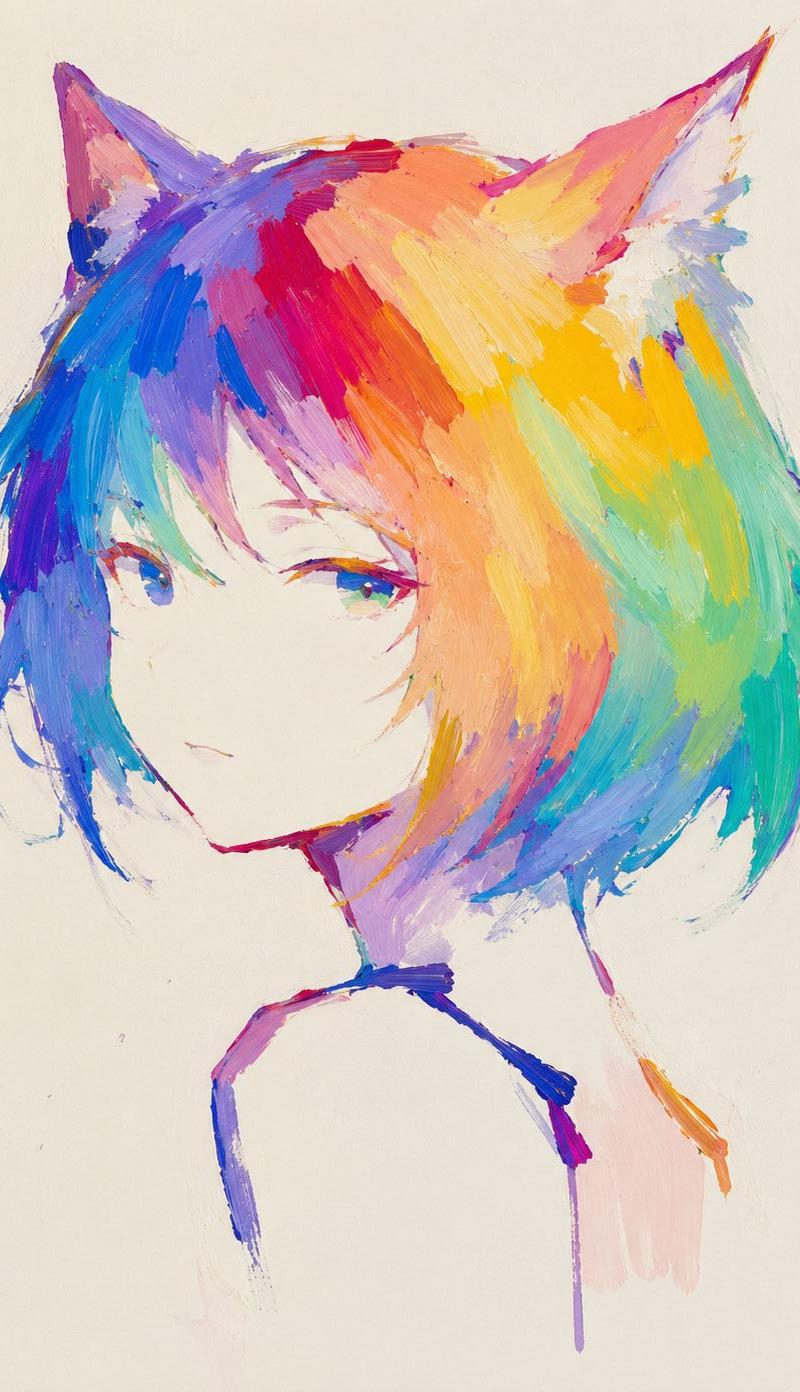 抽象彩虹猫娘画作