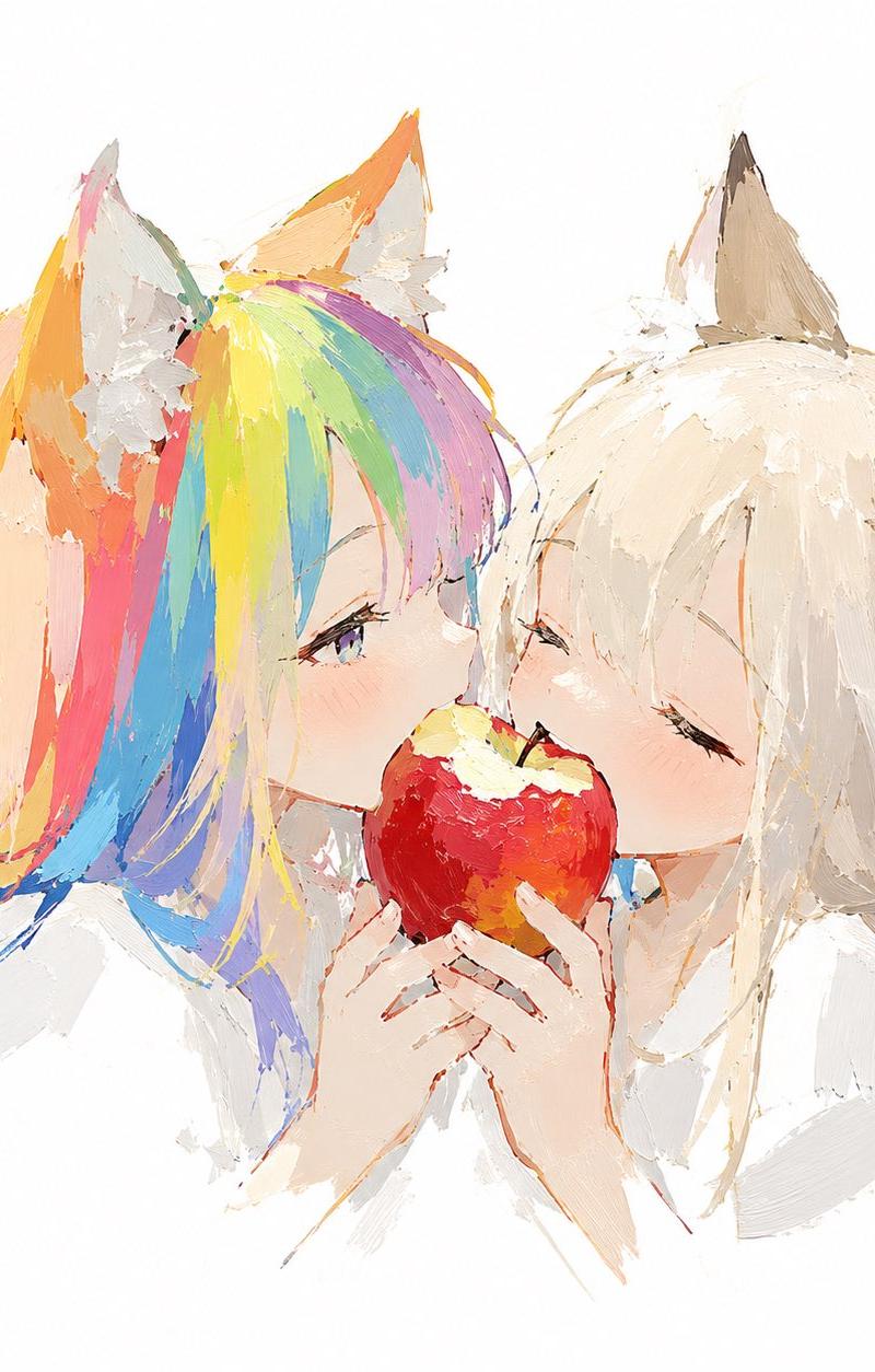 彩虹发色猫耳少女艺术创作