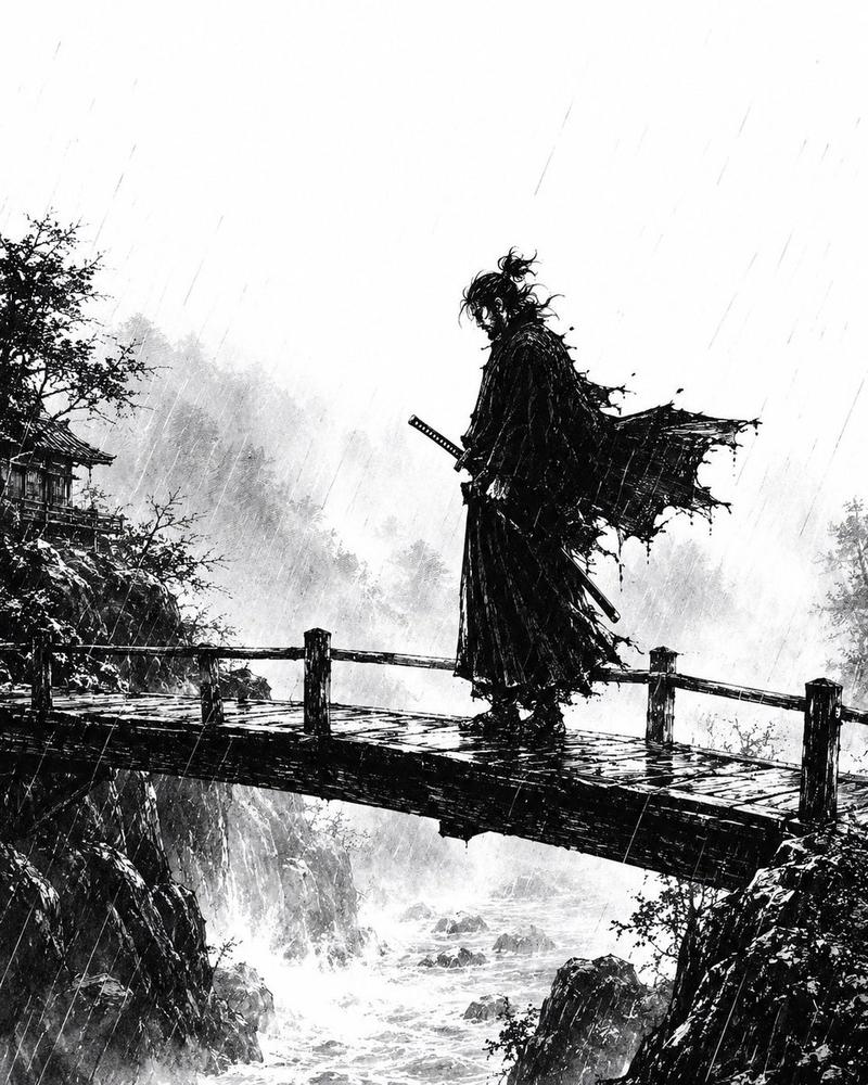 暴雨浪人桥上场景