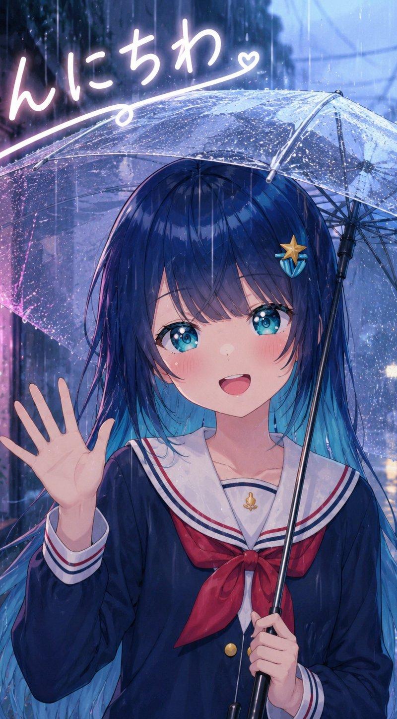 雨中动漫女学生问候