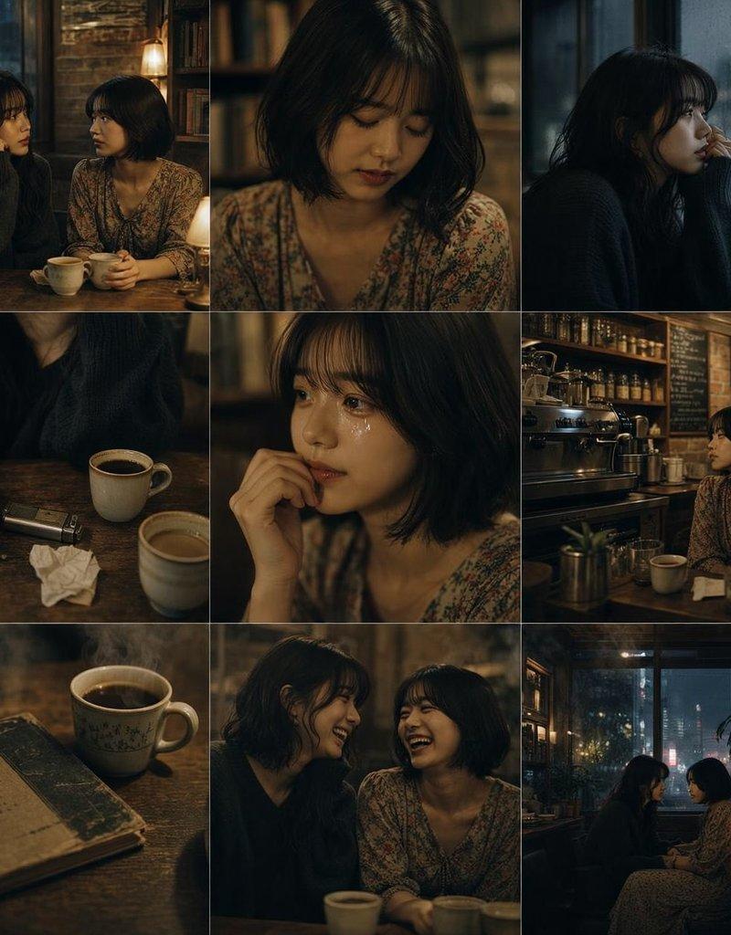 Moody Rainy Cafe 3x3 照片网格