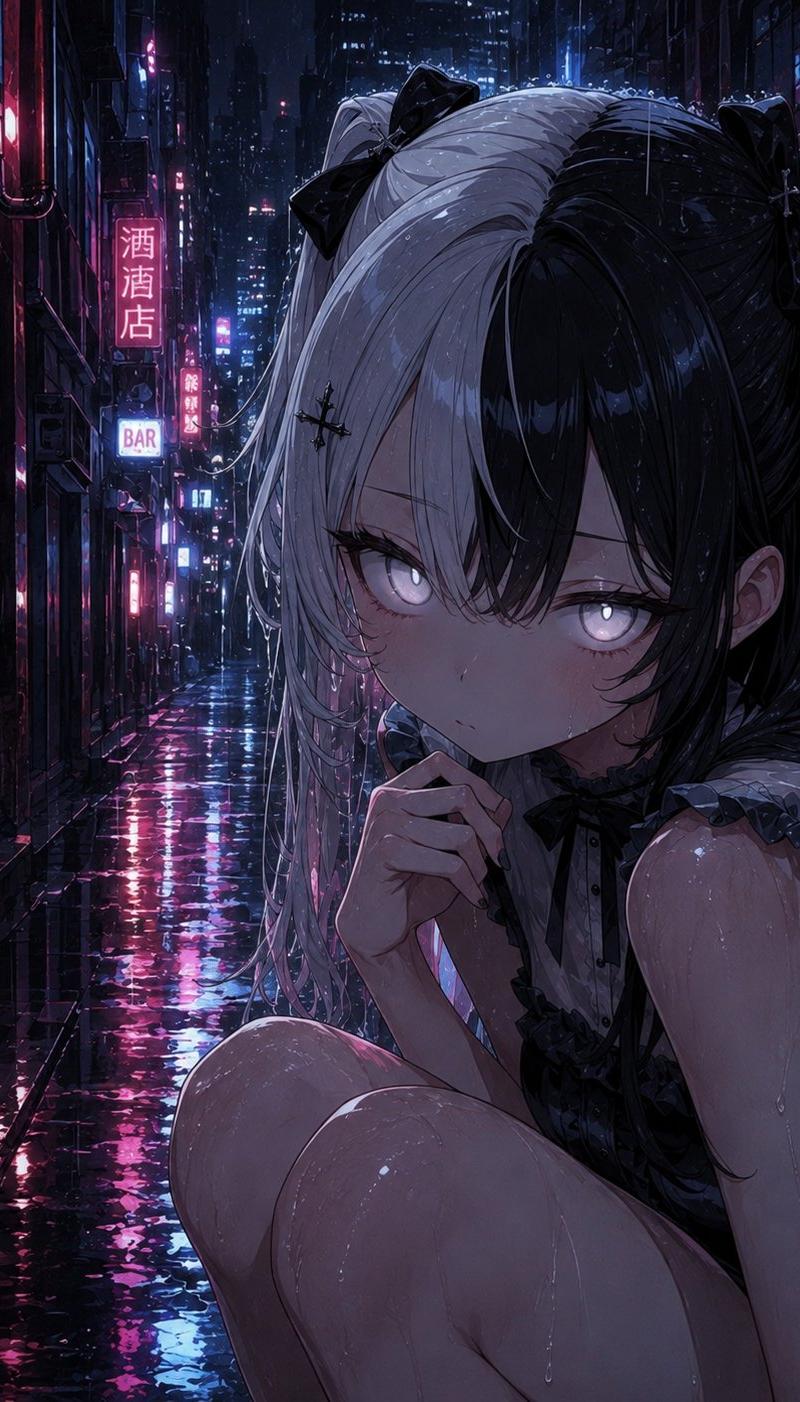 雨中赛博朋克哥特少女