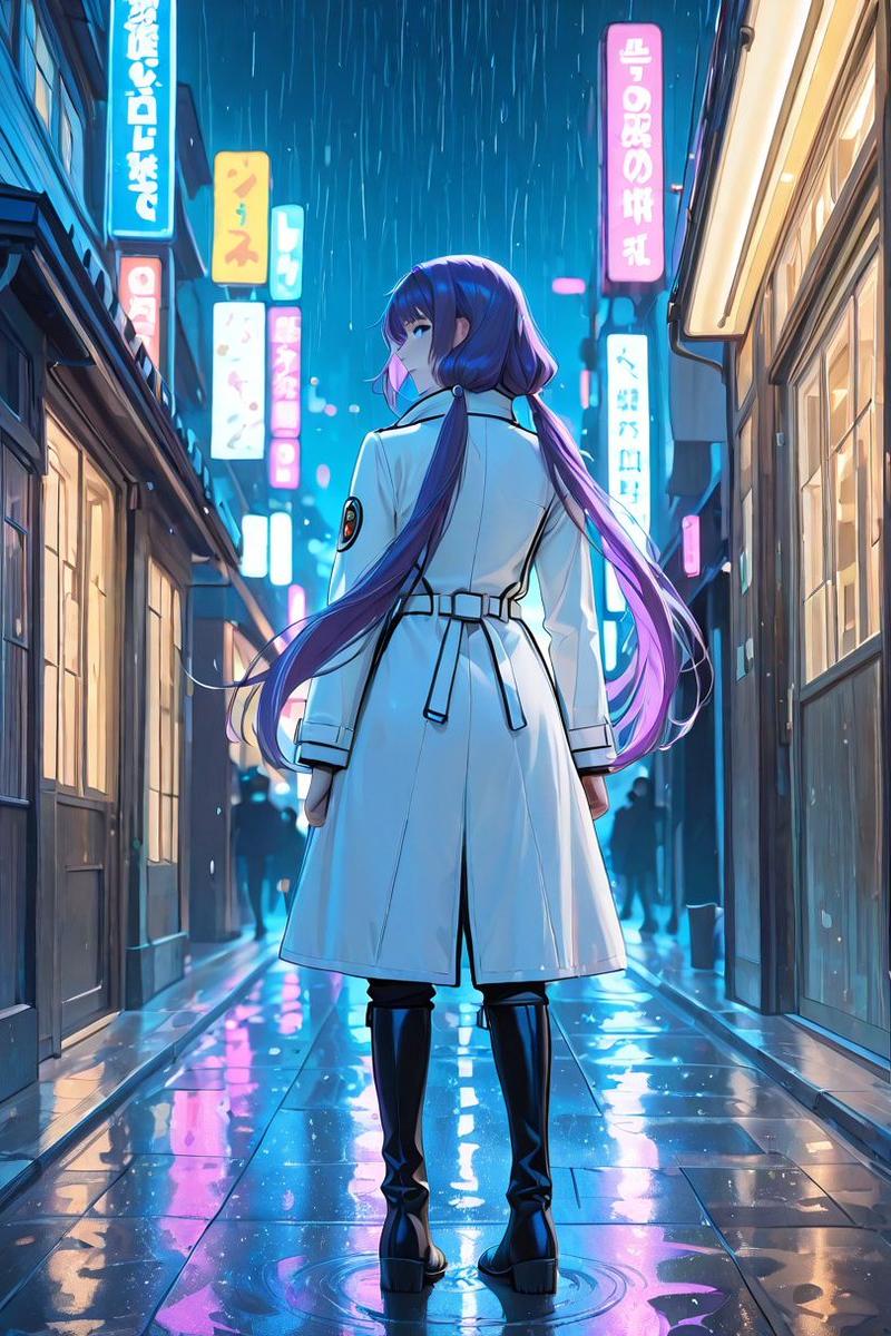 雨中霓虹动漫风巷弄女子