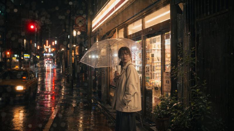 Rainy Tokyo Convenience Store Scene