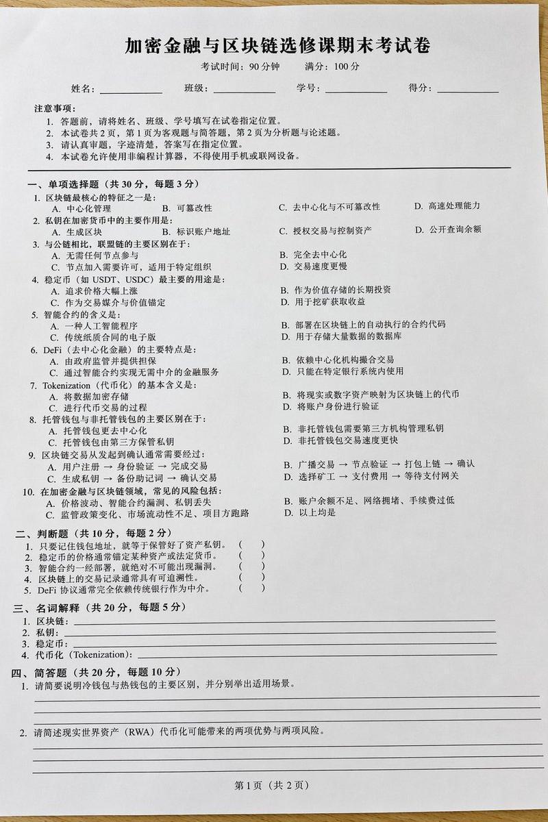 逼真的加密货币考试试卷