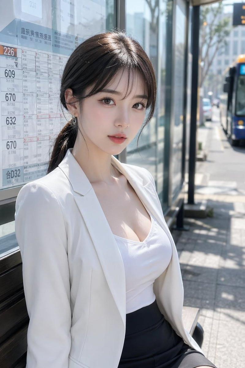 日本公交车站的写实女性肖像