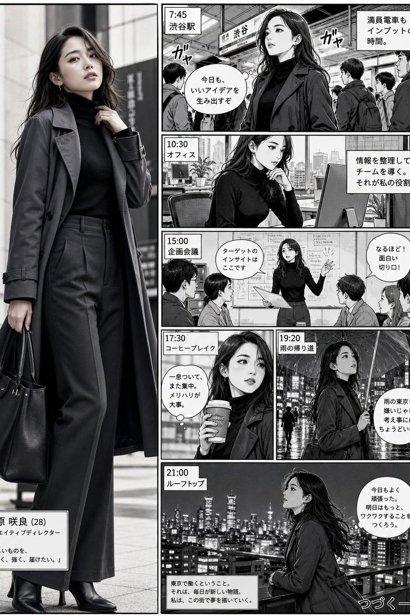 日式漫画排版中的写实职场女性