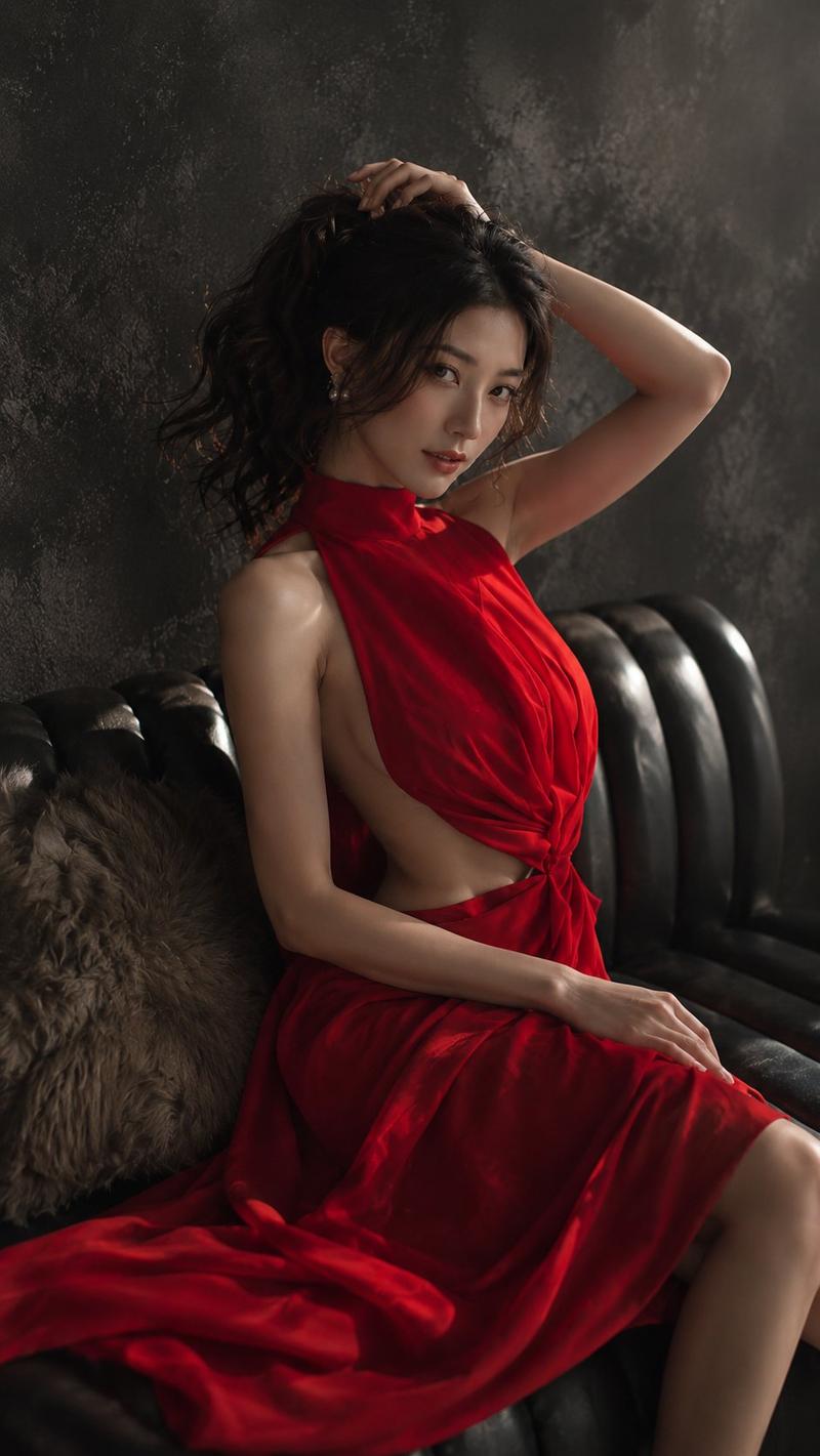深沉红丝绒时尚肖像