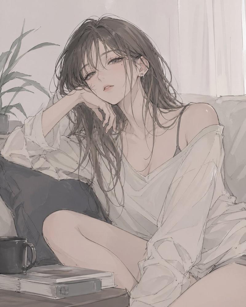 沙发上放松的女性插画