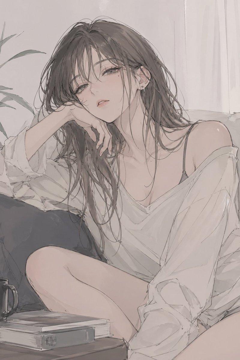 沙发上放松的女性插画