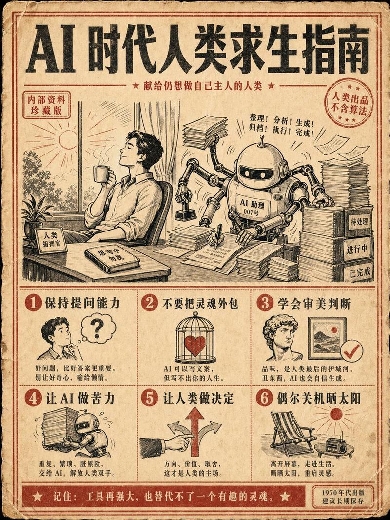复古 AI 生存指南海报