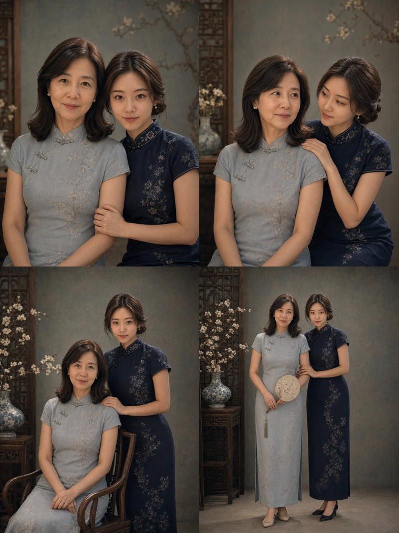 复古旗袍母女肖像