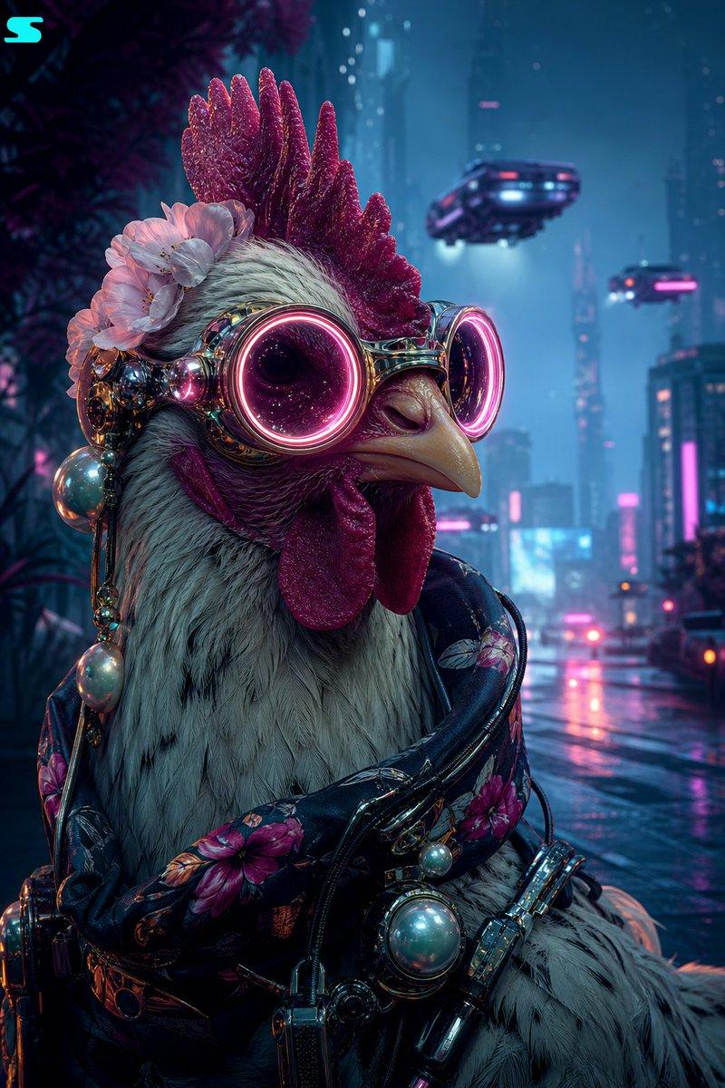 Retro Futurist Chicken Portrait