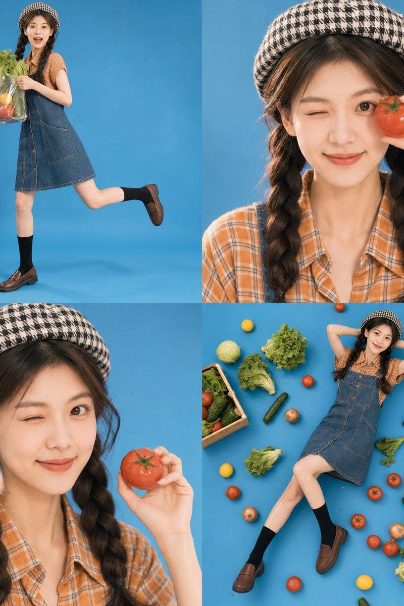 复古市集少女照片拼贴