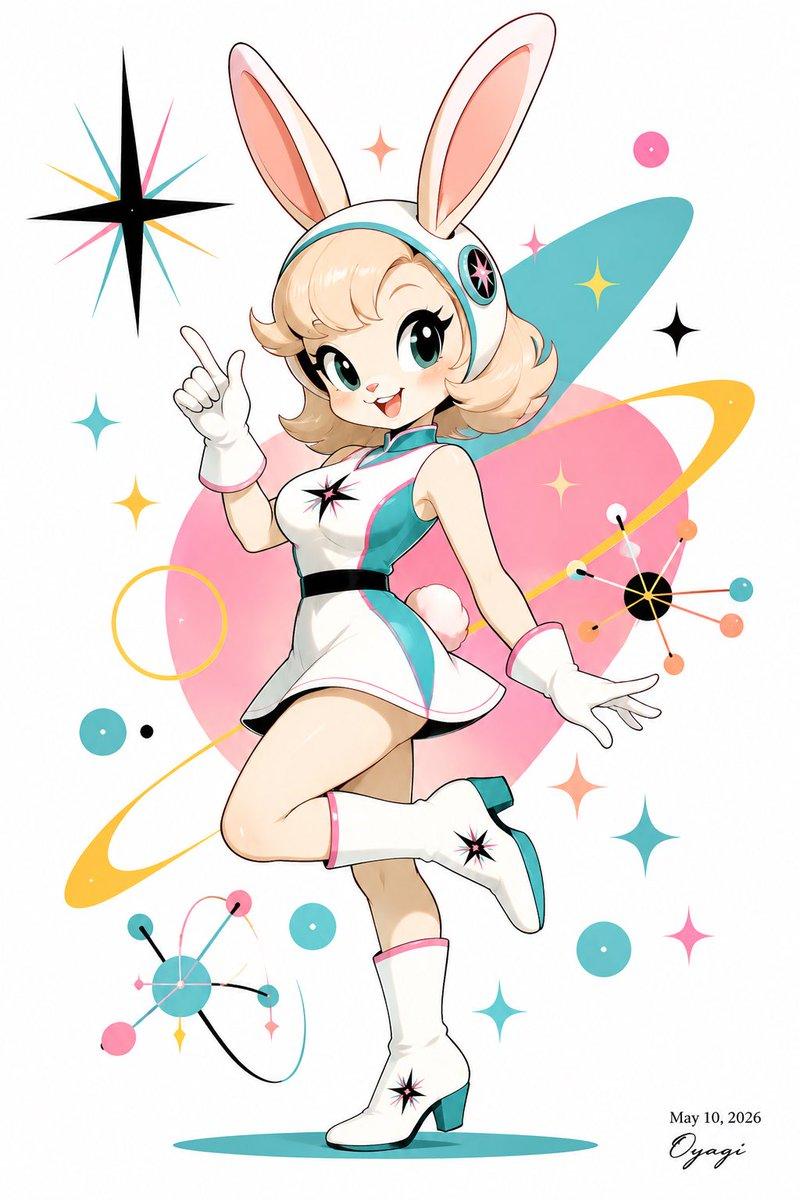 复古太空兔动漫吉祥物