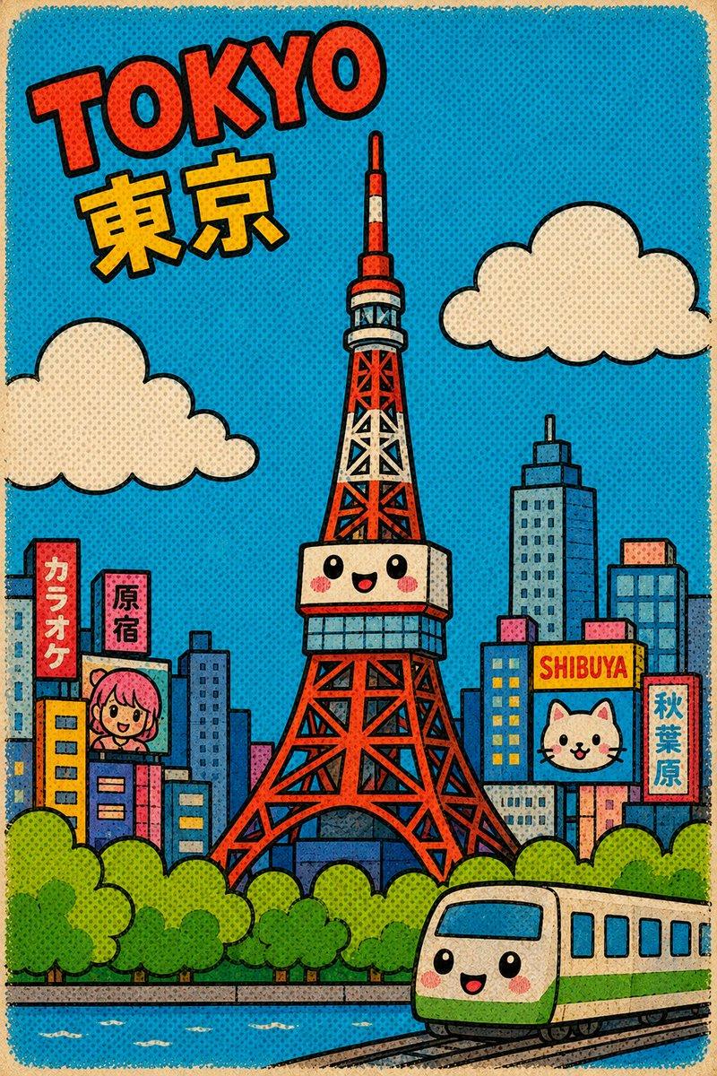 复古可爱风东京明信片