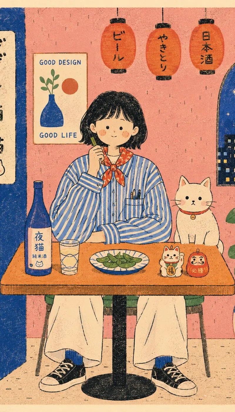 Risograph 风格咖啡馆插画