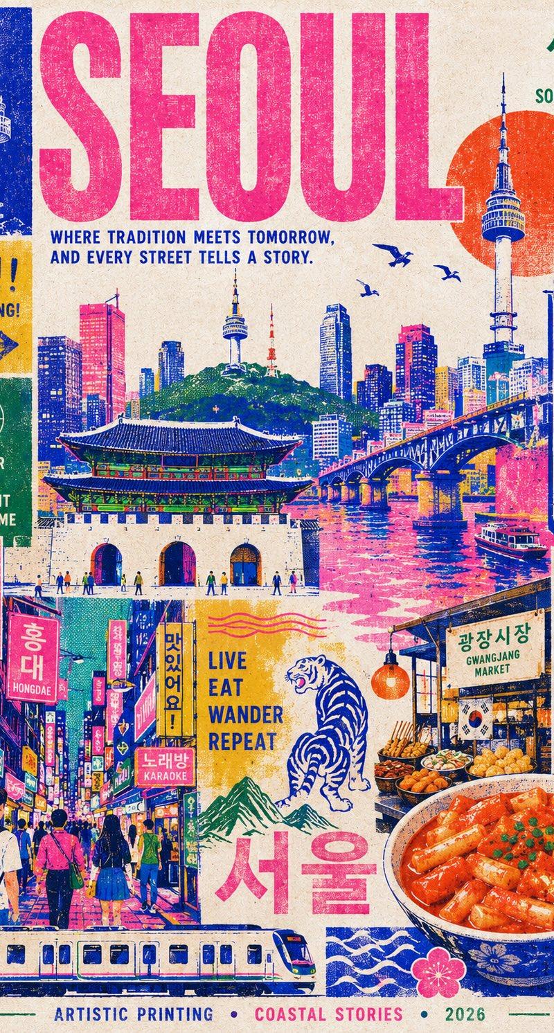 Risography 风格迪拜旅行海报