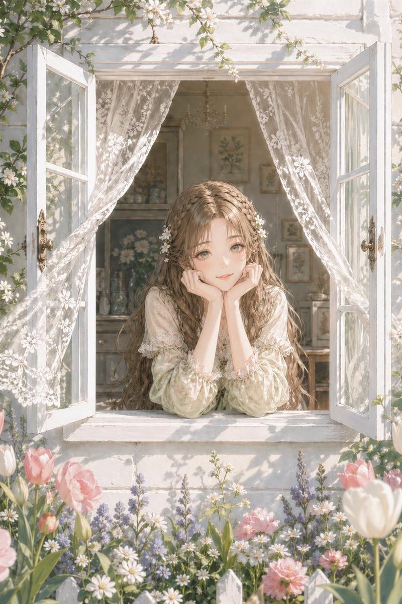 浪漫小屋窗台花园场景