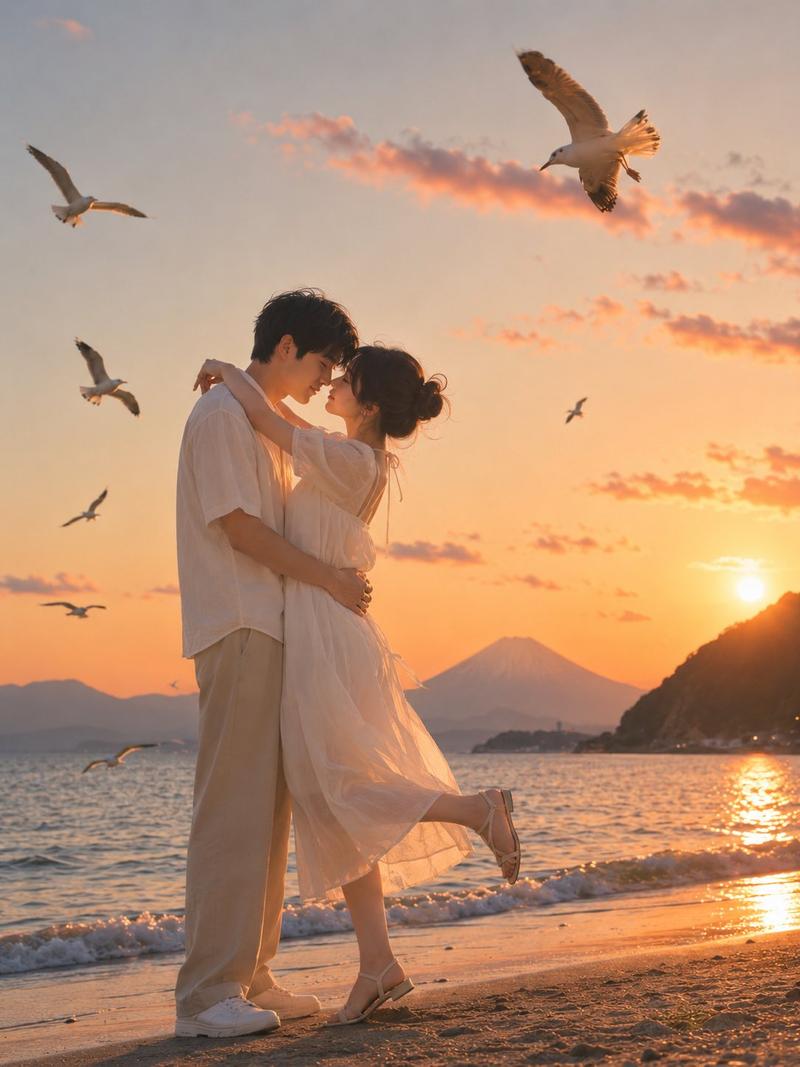 浪漫逗子海岸日落情侣