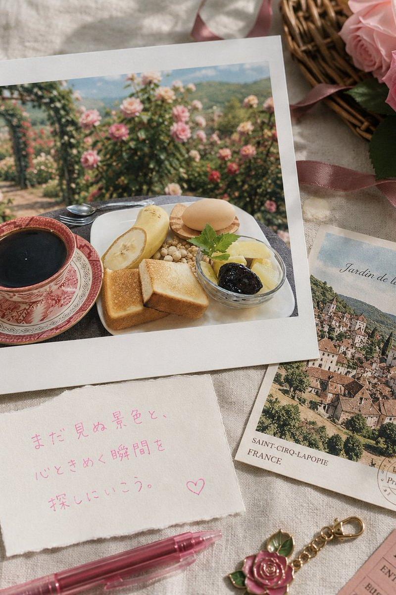 玫瑰花园旅行明信片平铺摄影