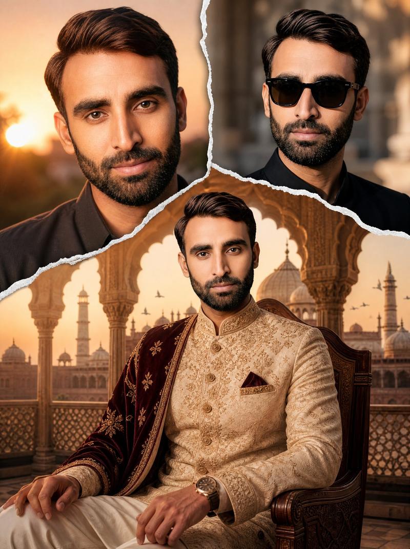 皇家 Sherwani 人像拼贴提示词