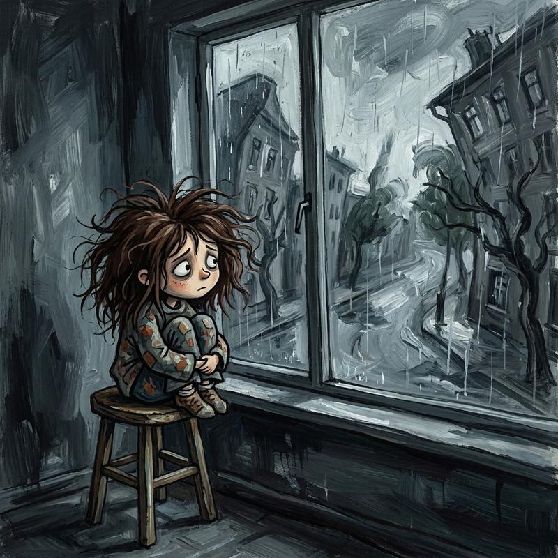雨窗边的忧郁孩童