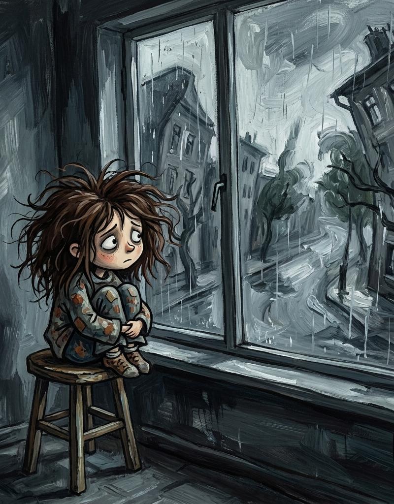 雨窗边的忧郁孩童