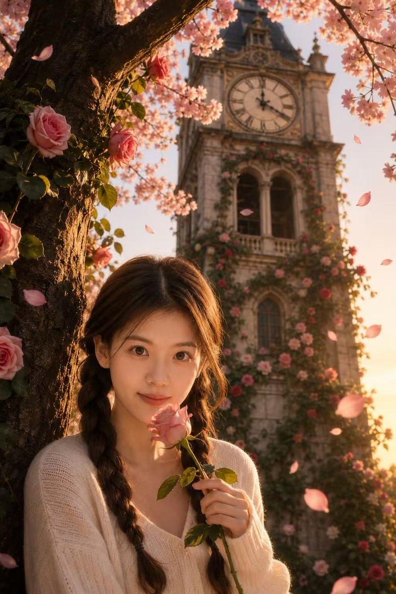 樱花玫瑰钟楼肖像