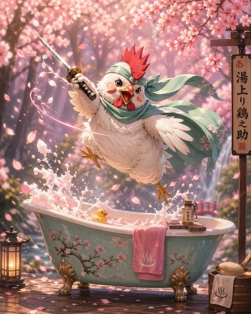 武士鸡沐浴肖像