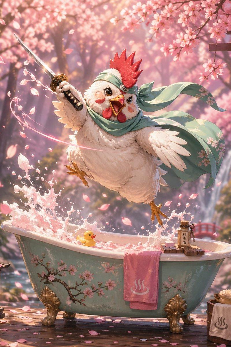 武士鸡沐浴肖像
