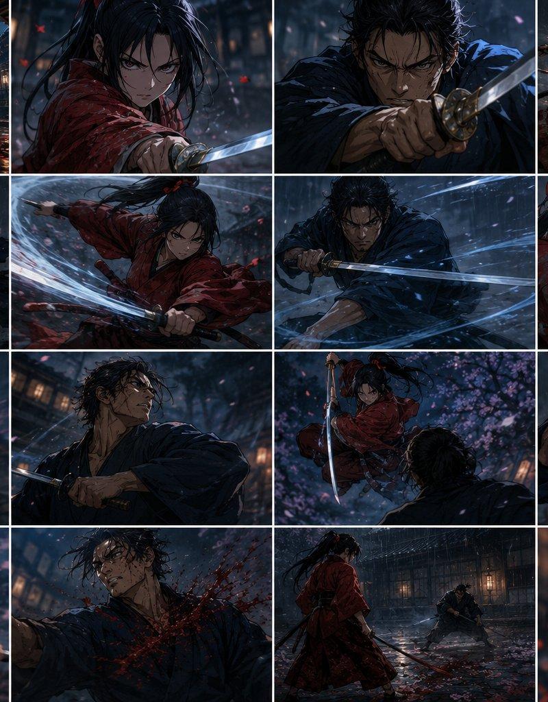 雨中武士对决分镜故事板